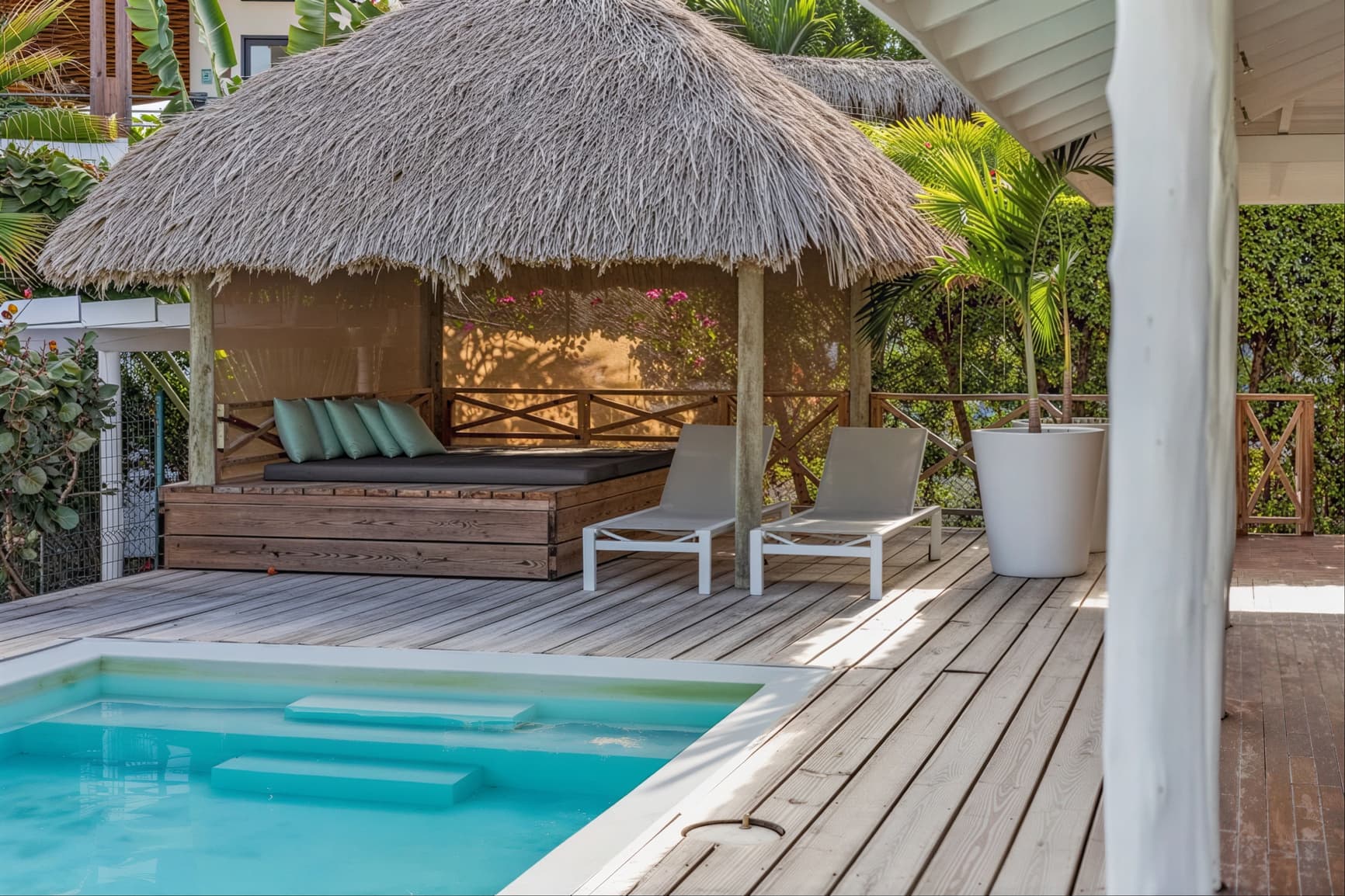 Palapa with daybed by the pool